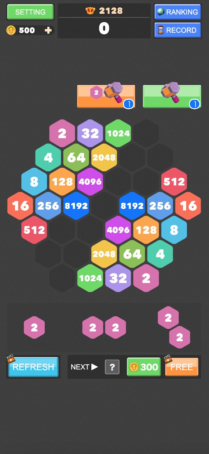 2048 Hexagon Number Puzzle