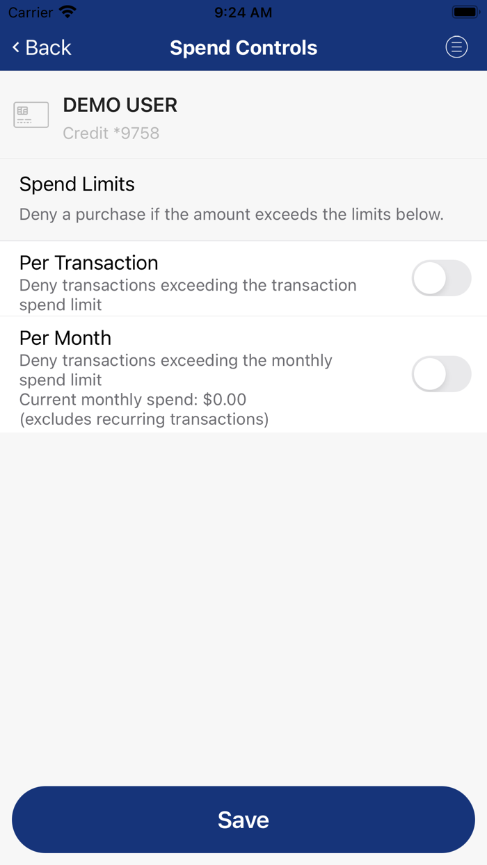 Billings FCU Card Controls