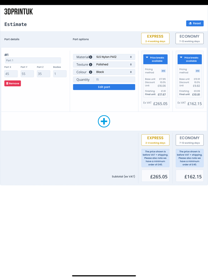 3DPRINTUK PRICE ESTIMATOR