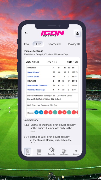 Icon sportz Live Score & News