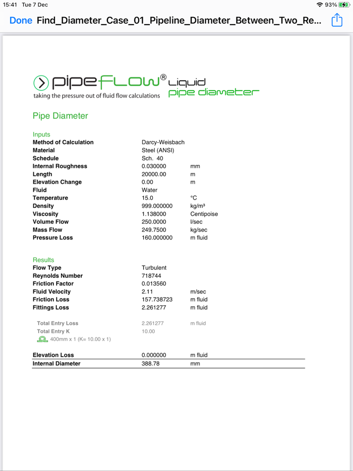 Pipe Flow Liquid Pipe Diameter