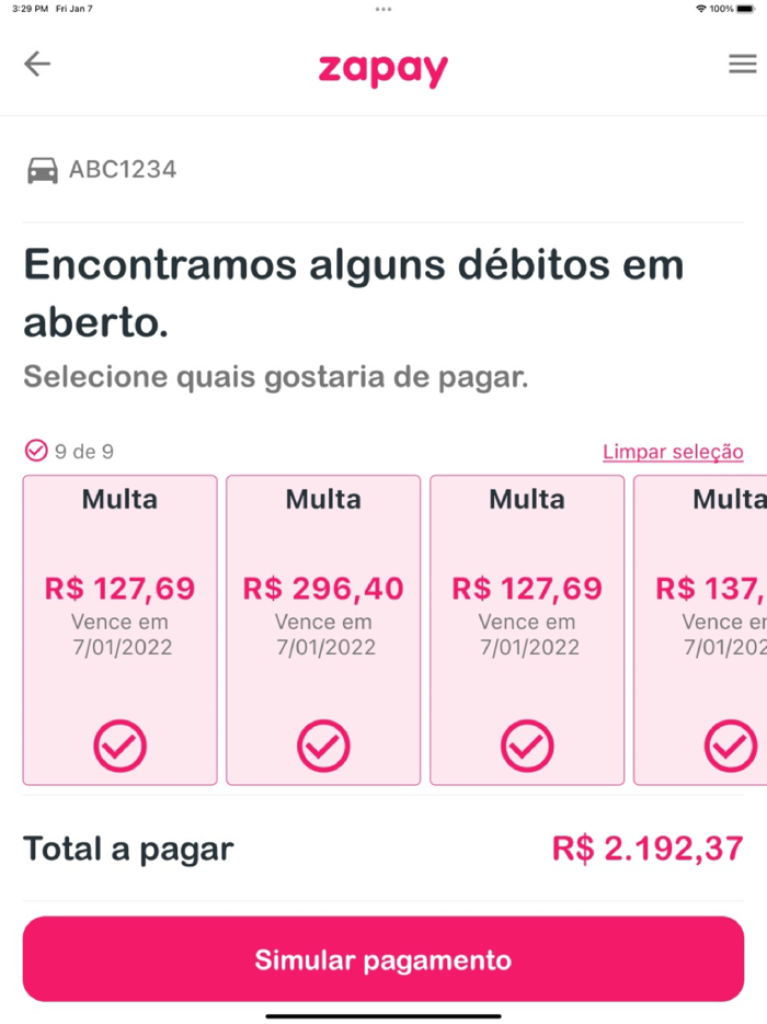 Zapay Débitos, IPVA, Multas