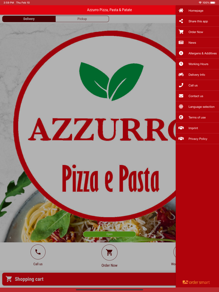 Azzurro Pizza, Pasta  Patate
