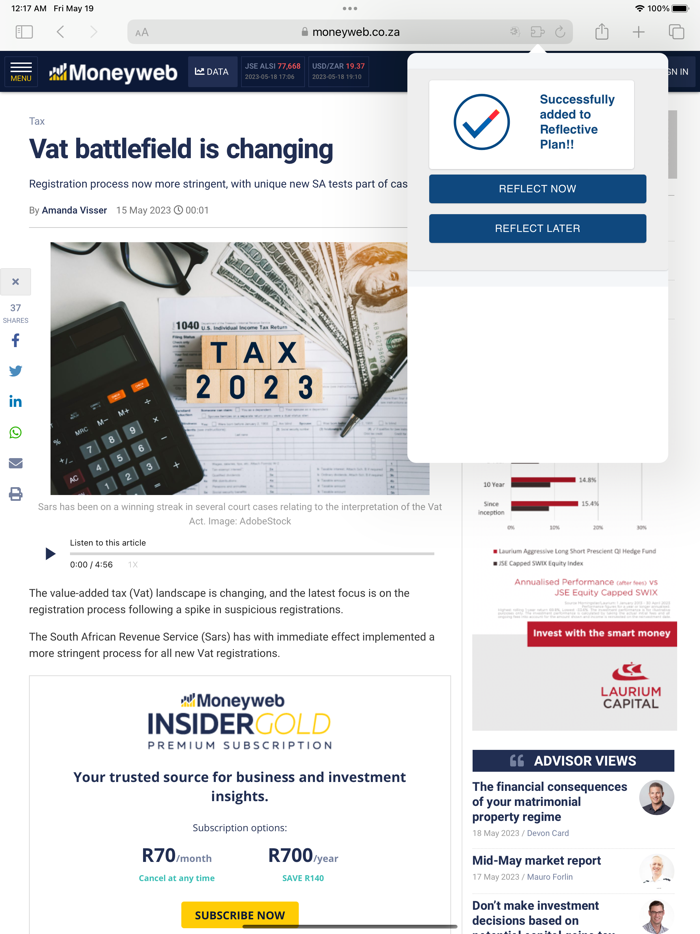 Reflective Plan Toolkit Widget