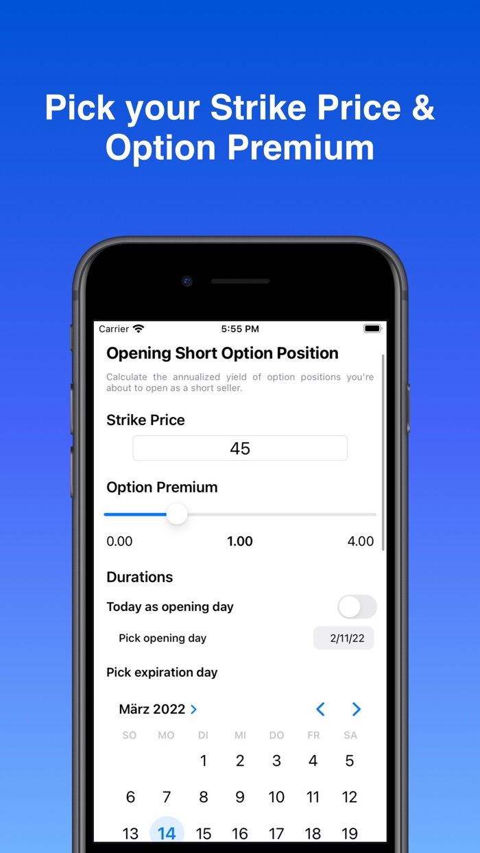 Short Option Calculator