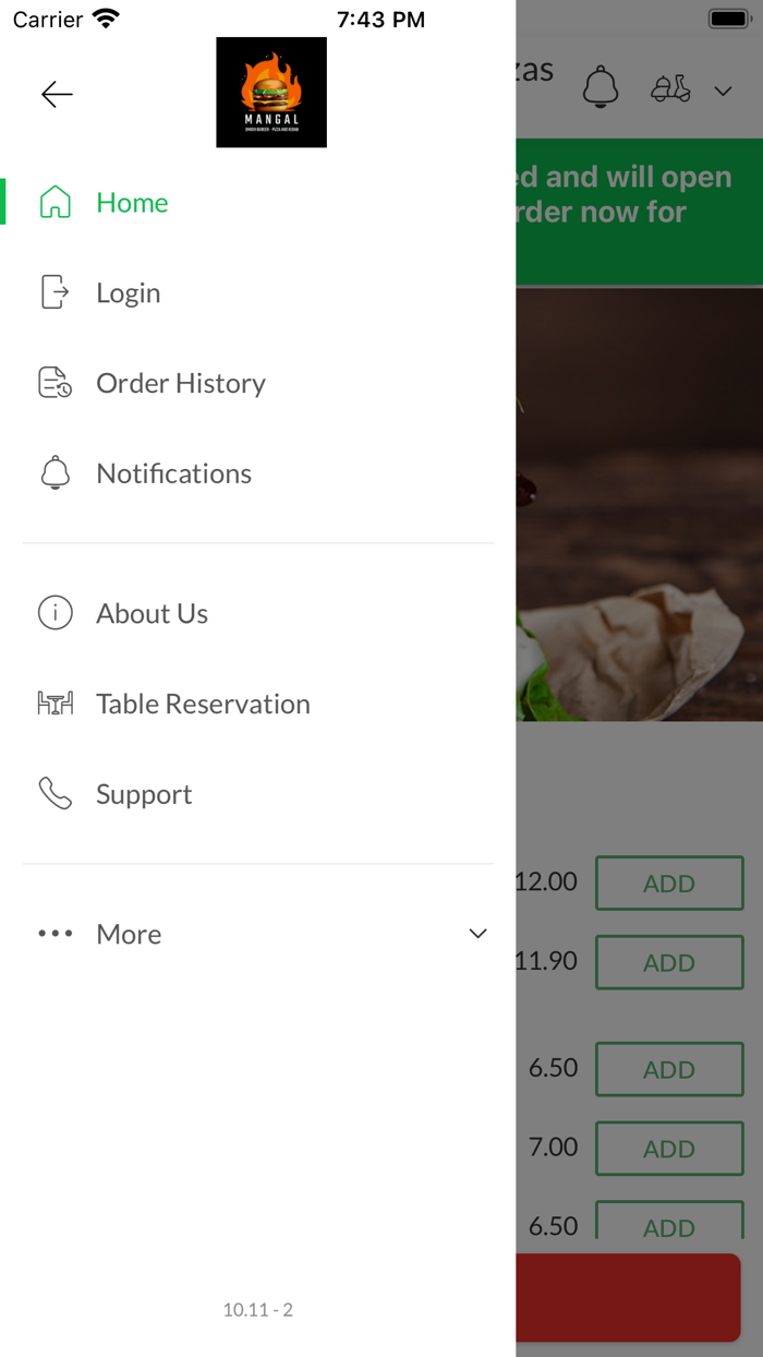 Mangal Smash Burgers Pizzas.
